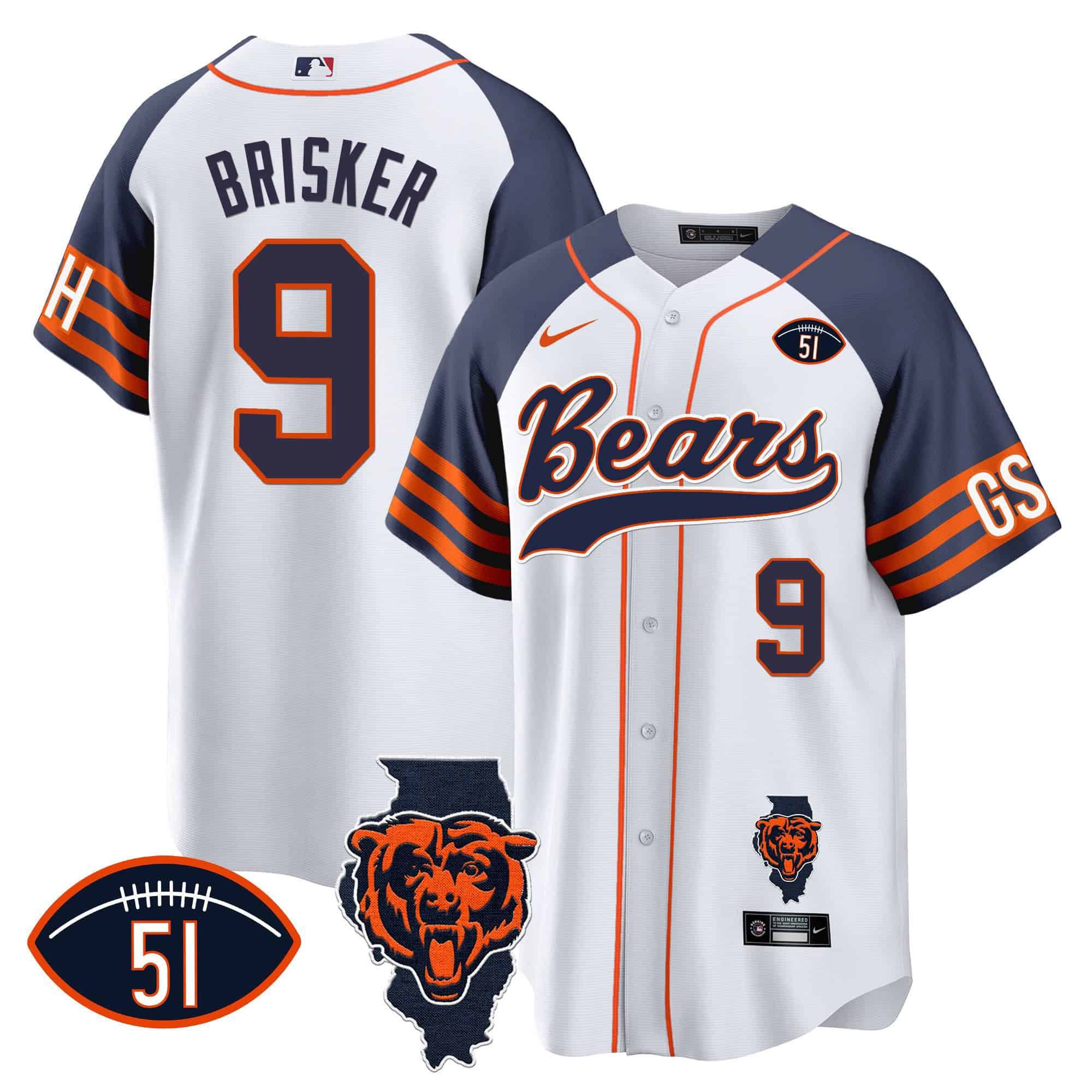 Men Chicago Bears #9 Brisker White 2024 Nike Patch Baseball NFL Jersey style 2